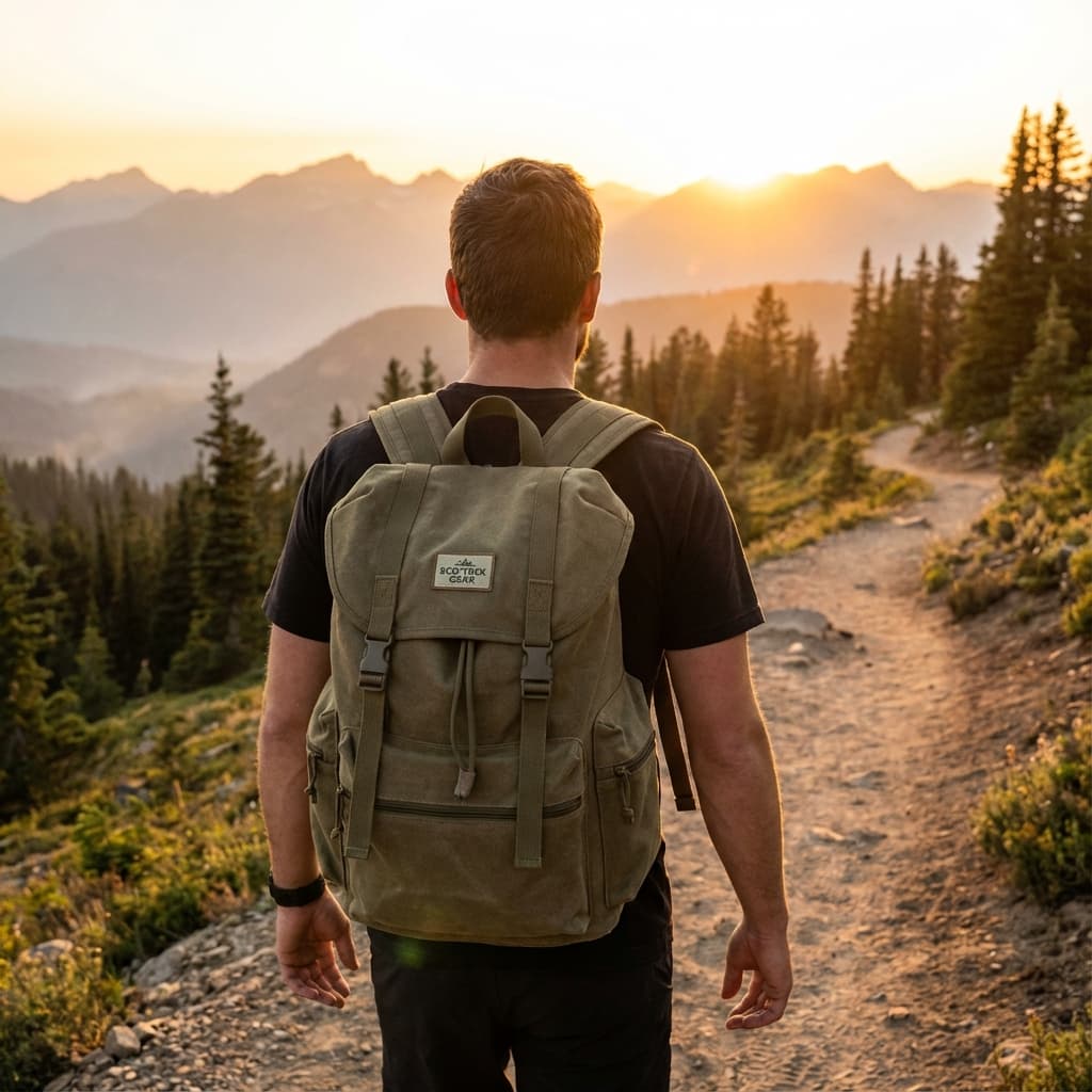 Hiker with EcoGear backpack in nature